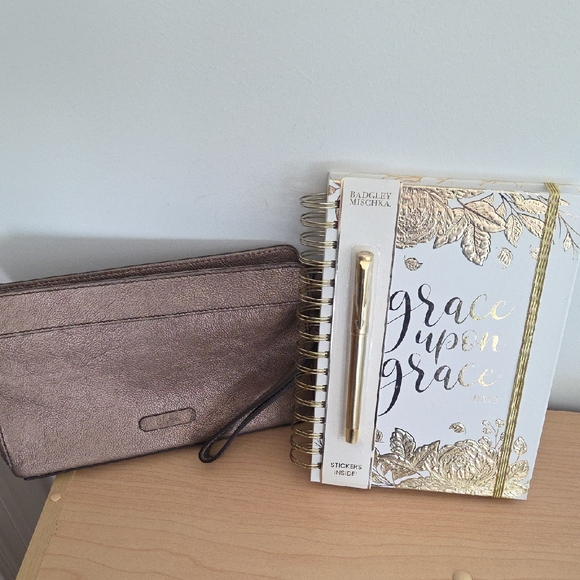 Cole Haan & Badgley Mischka Accessories - Cole Haan Metallic Wristlet EUC... NWT Badgley Mischka Notebook & Pen Set